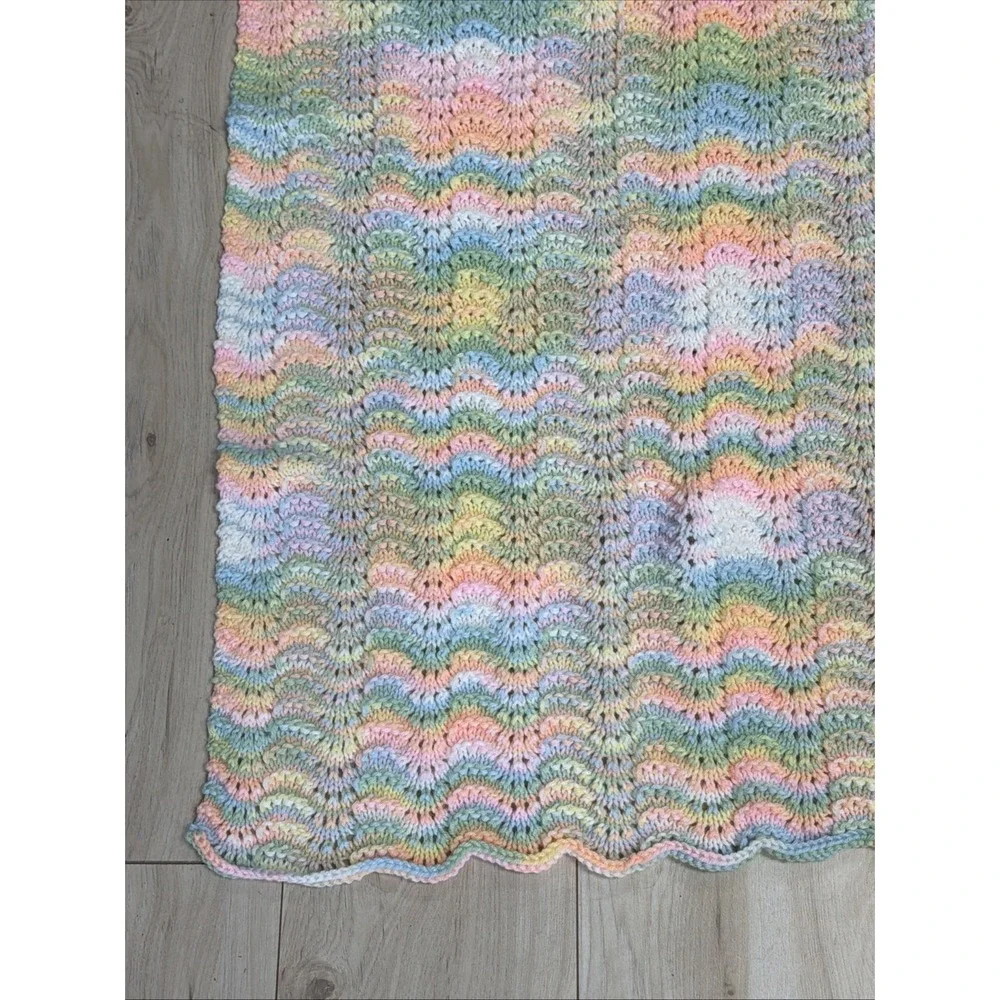 Vintage Pastel Hand‎ Crocheted Soft Knitted Baby Blanket Throw Afghan Unisex